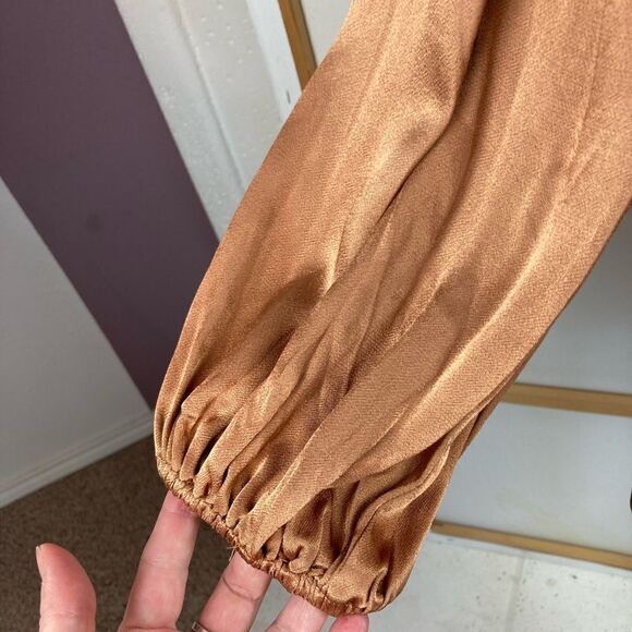 Shona Joy BNWT Copper Satin Dress w/ low open back that ties & matching belt - Picture 6 of 13